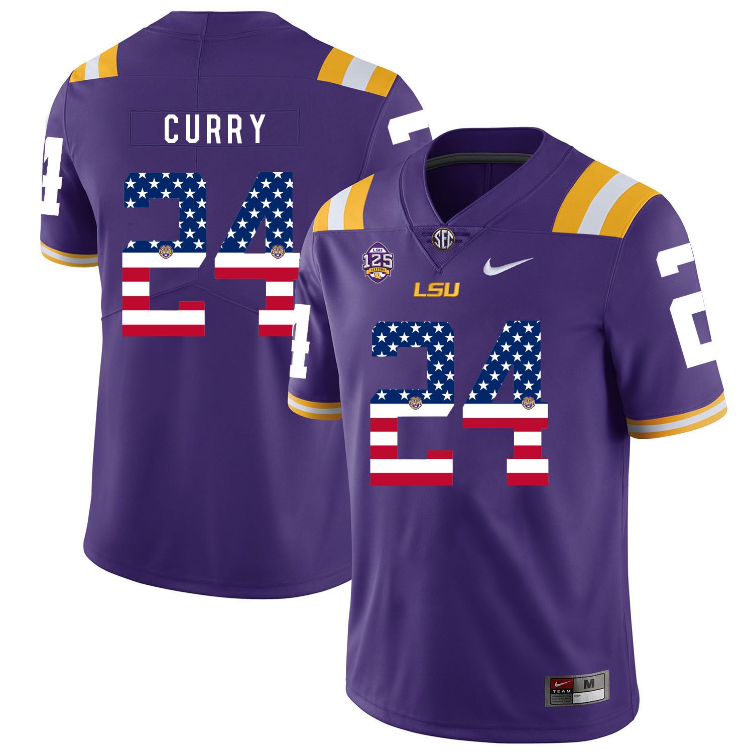 Men LSU Tigers #24 Curry Purple Flag Customized NCAA Jerseys->customized ncaa jersey->Custom Jersey